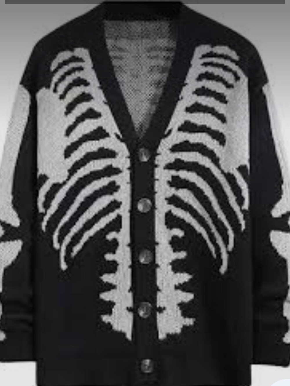 Unisex Black and White Skeleton Ribcage Cardigan Halloween Button Down Sweater